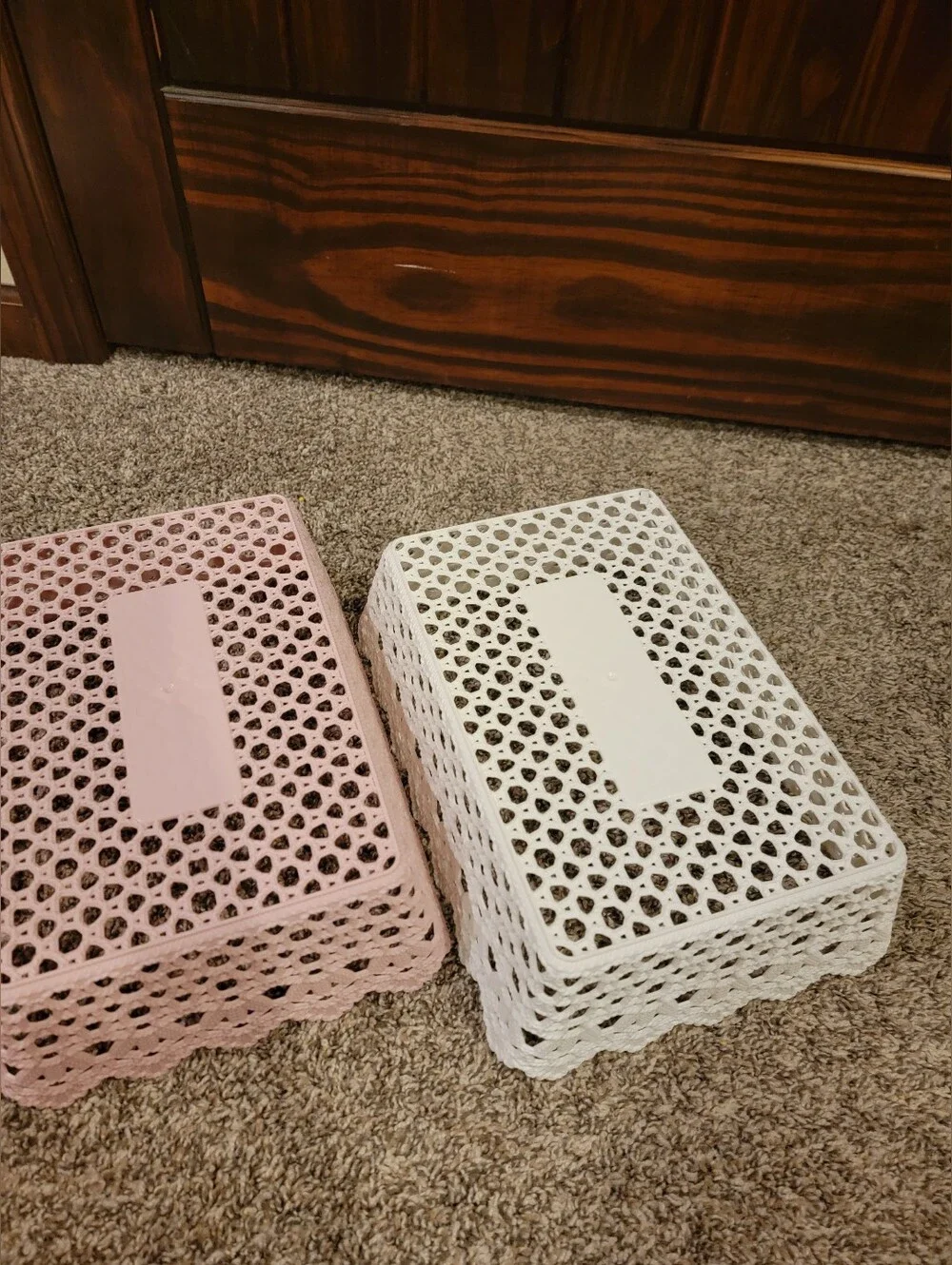 Storage Trays in Pink and White Scalloped Lace Design